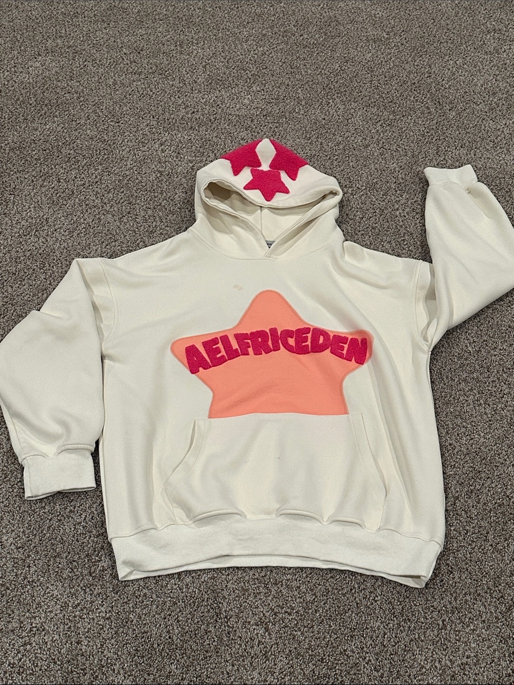 Aelfric Eden Cream Hoodie with Peach Star and Pink Logo